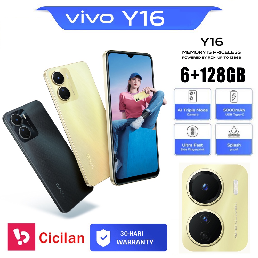 handphone vivo y16 ram6 128GB 6.51-inch hp smartphone 100% baru original