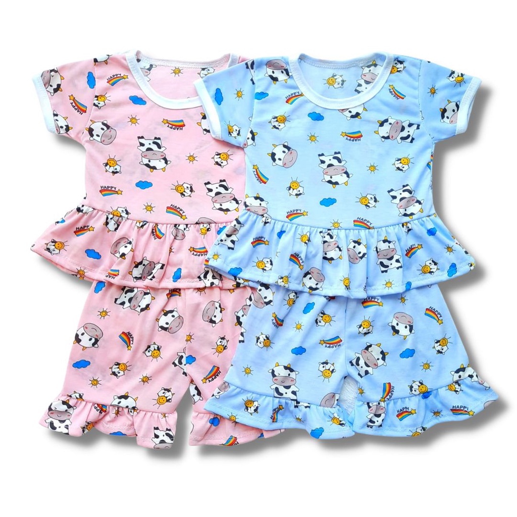 Baju Setelan Ruffle Anak 0-3 Tahun / Baju Bayi Perempuan / Baju Anak 0 Sampai 3 Tahun / Baju Bayi Mu