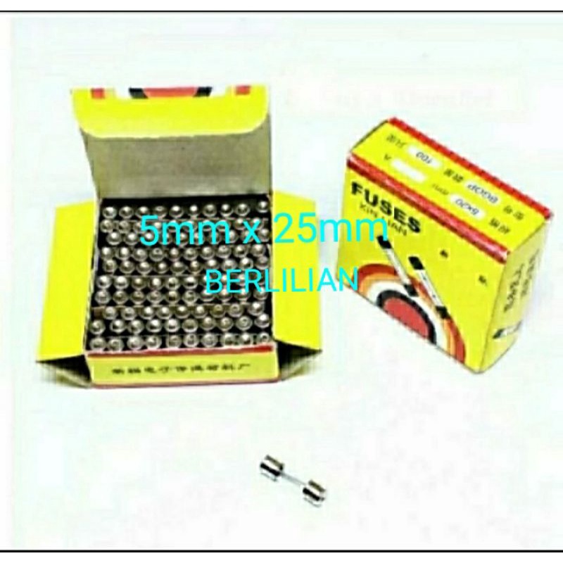 Fuse Kaca Ukuran 5x25 mm 0,5A 1A 2A 3A 4A 5A 6A 7A 8A 10A 15A 20A 25A 30A jua per/100pcs