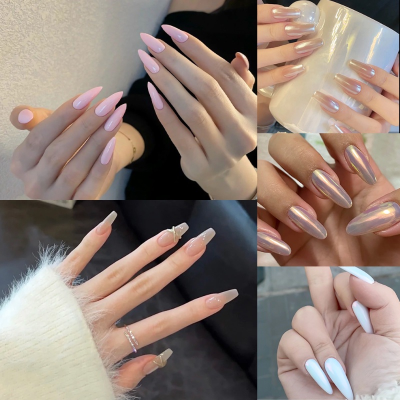 24 Pcs Alami Penuh Penutup Panjang Ballerina Peti Mati Kuku Palsu Akrilik Buatan Ekstensi Kuku Palsu Kit Jernih Tekan Pada Kuku Tips Set DIY Manicure Nail Art Aksesoris