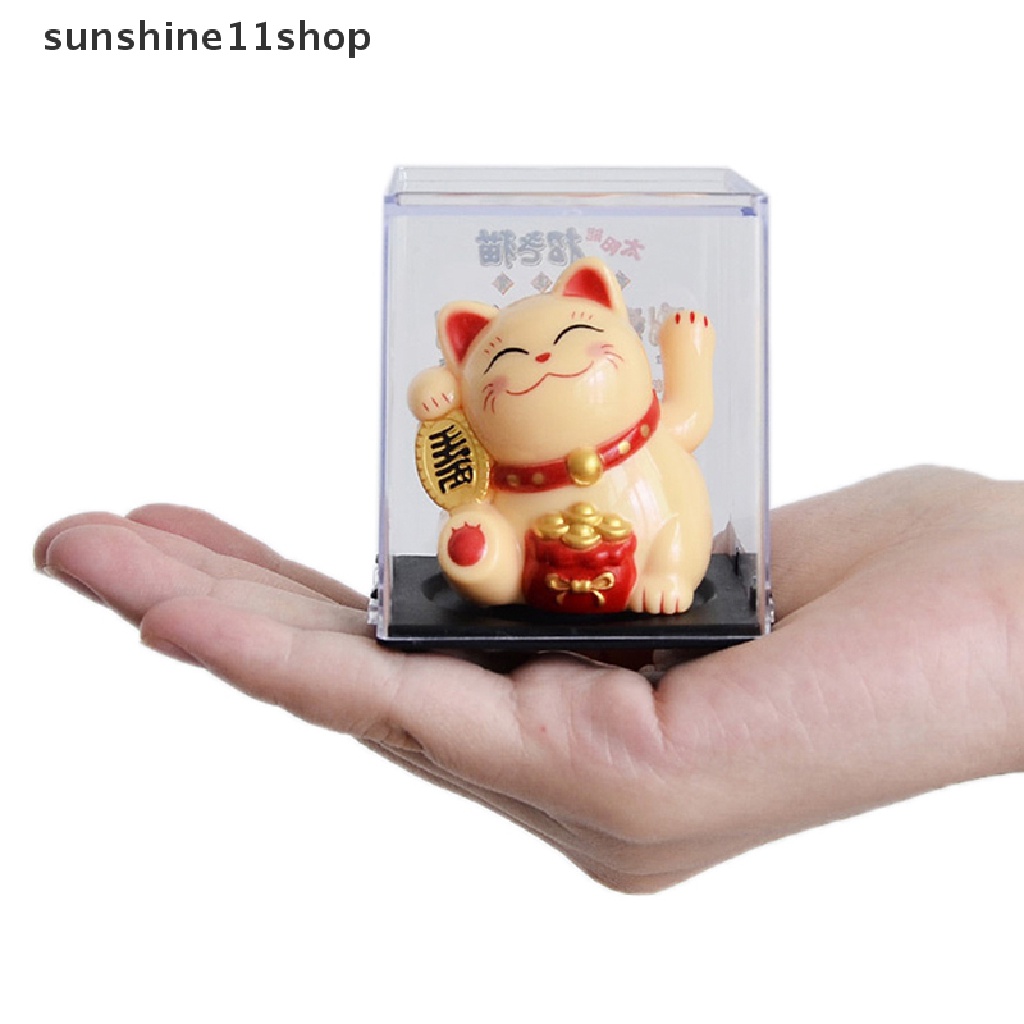 Sho Lucky Cat Dekorasi Mini Solar Melambai Otomatis Lucky Cat Hiasan Mobil Kue Baking Patung Patung Ornamen Desktop Rumah N