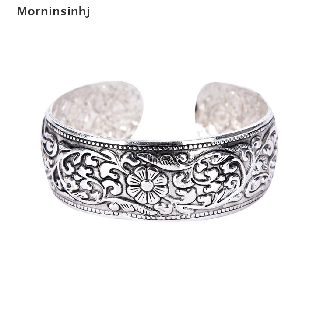 Mornin Baru Tibet Perak Totem Bangle Diukir Bunga Keberuntungan Bangle Cuff Gelang id