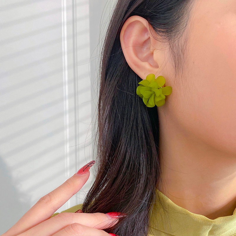 Fashion Anting Hijau Tindik Wanita Klip Telinga Bunga Tradisional