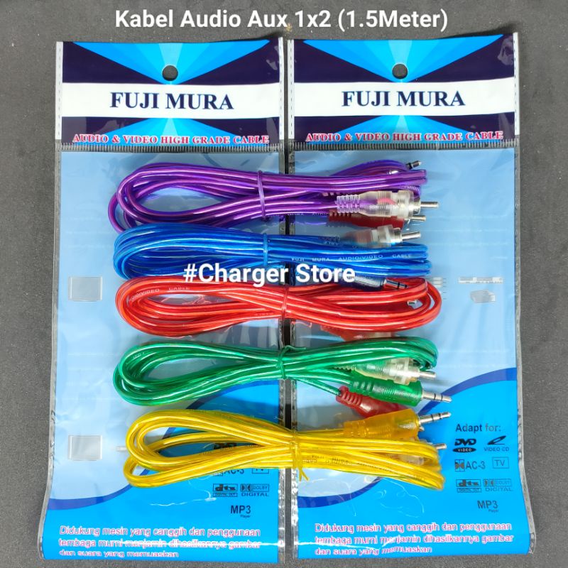 Kabel AUX Tebal Solid 2IN1 1.5Meter Kabel Audio Hp 2x1 RCA Full Tembaga