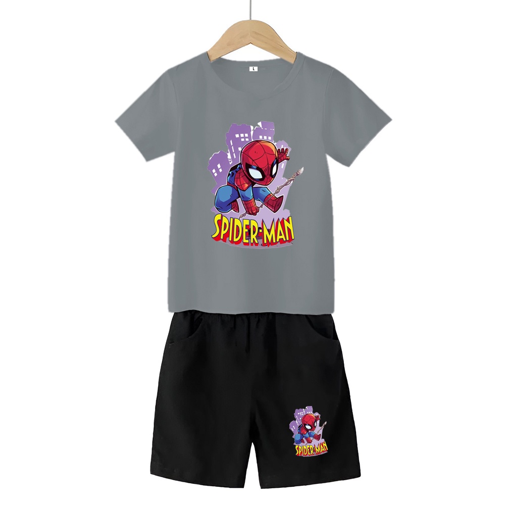 Baju Stelan 3/4 Anak Spiderman Cowok Cewek  Usia 1 - 4 Tahun Celana Pendek Harian