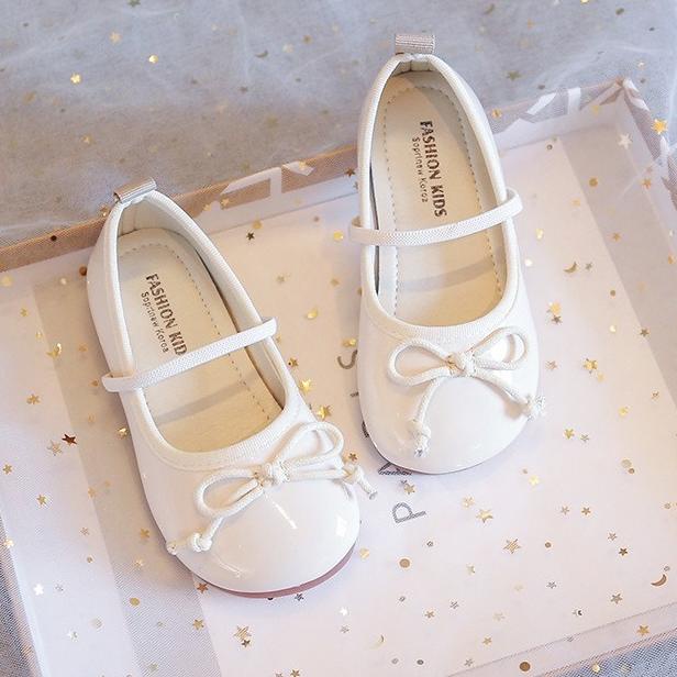 ➬ littlekiddoss SH2242 Sepatu Flatshoes Anak Perempuan Import Sepatu Flat Pita Putih Glossy 21-36 Se