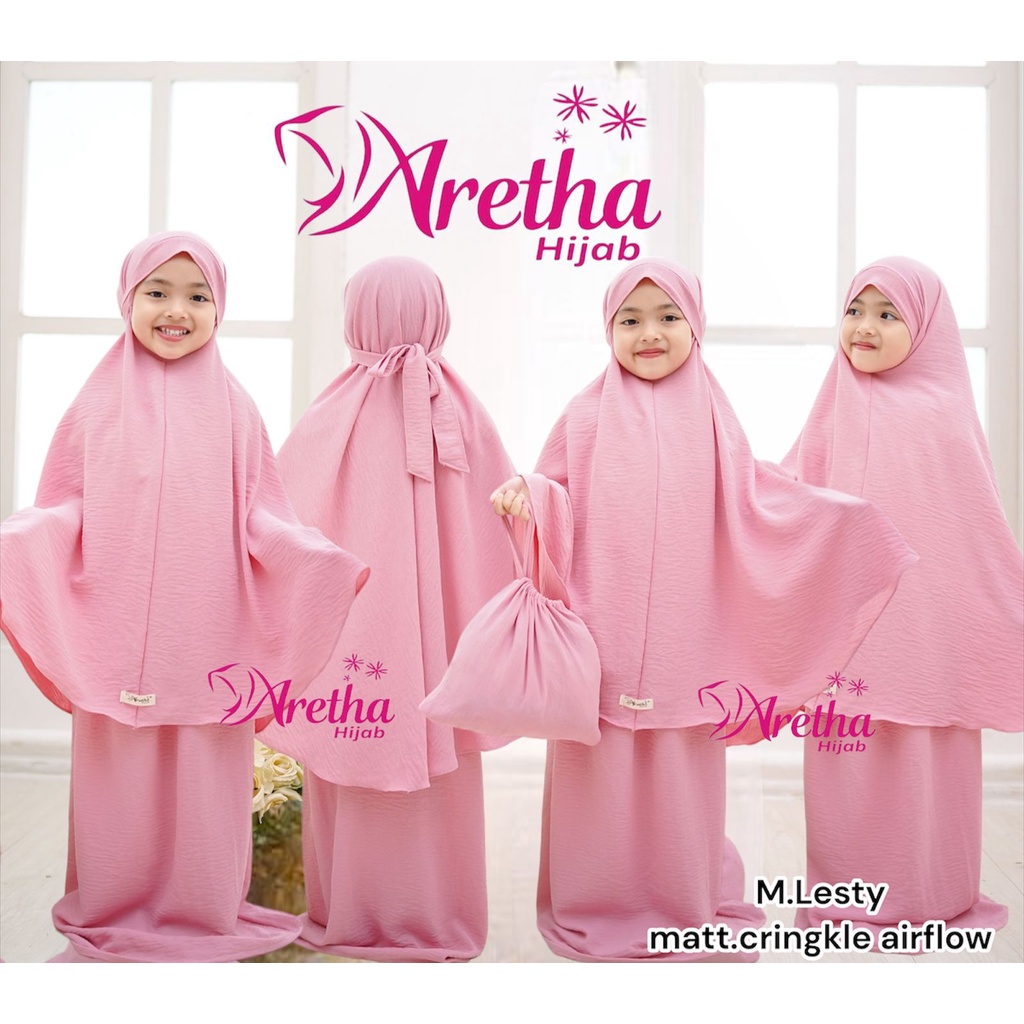 MUKENA ANAK CRINKLE LESTY 2-11 TAHUN / MUKENAH LESTI  DE.AL MUKENA CRINKLE CRINGKLE CRINGKEL ORI ARETHA HIJAB