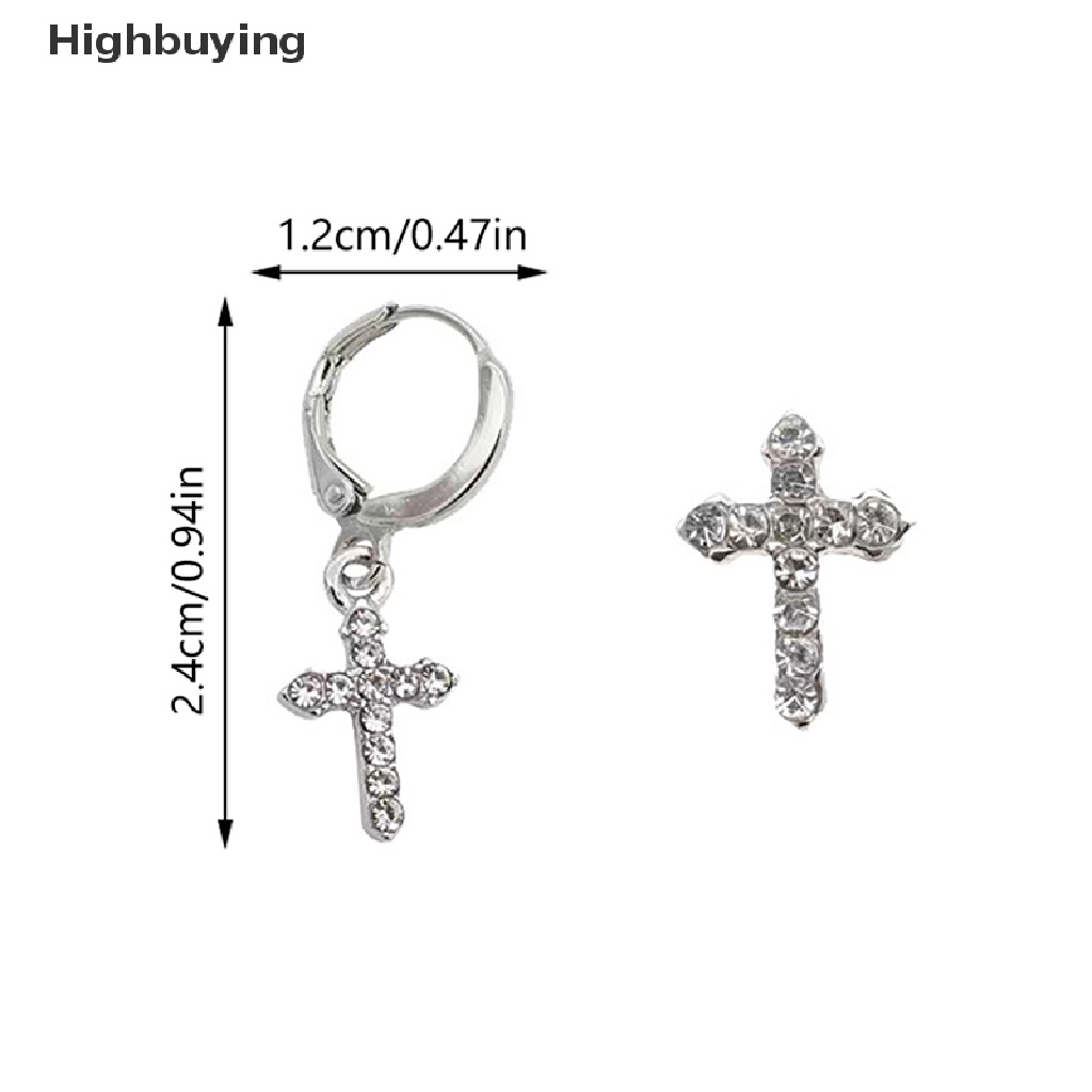 Hbid Kepribadian Asimetris Cross Stud Earrings Untuk Wanita Zirkon Mengkilap Liontin Salib Hoop Earring Hip Hop Punk Fashion Ear Studs Perhiasan Aksesoris Glory