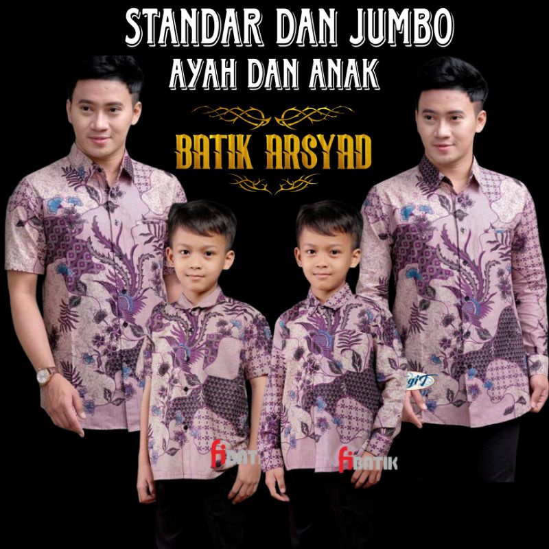 Kemeja Couple ayah dan anak/kemeja motif sekar jagad ungu