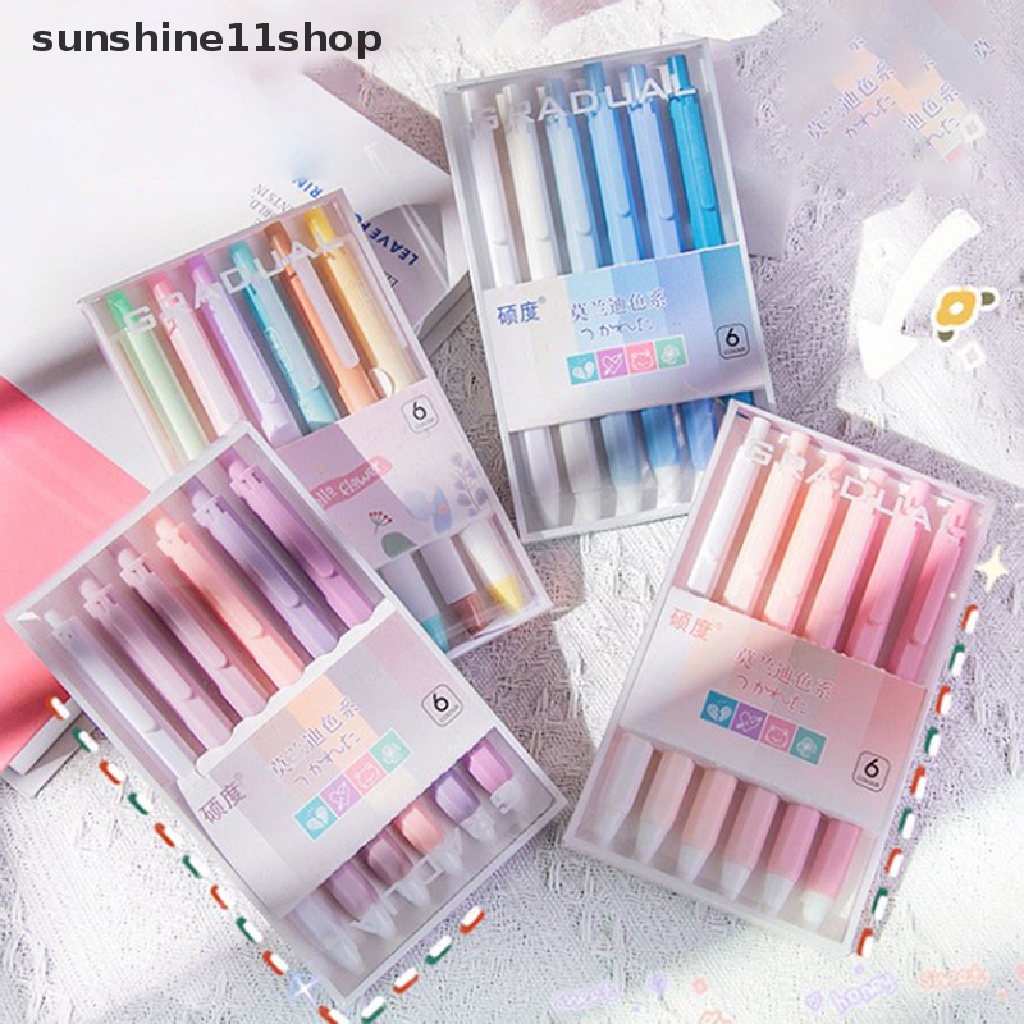 Sho 6Pcs/Set Lucu Morandi Warna Tekan Gel Pen ST Nib 0.5mm Hitam Tinta Kantor Sig Pen Mahasiswa Kawaii Alat Tulis Wrig Perlengkapan N