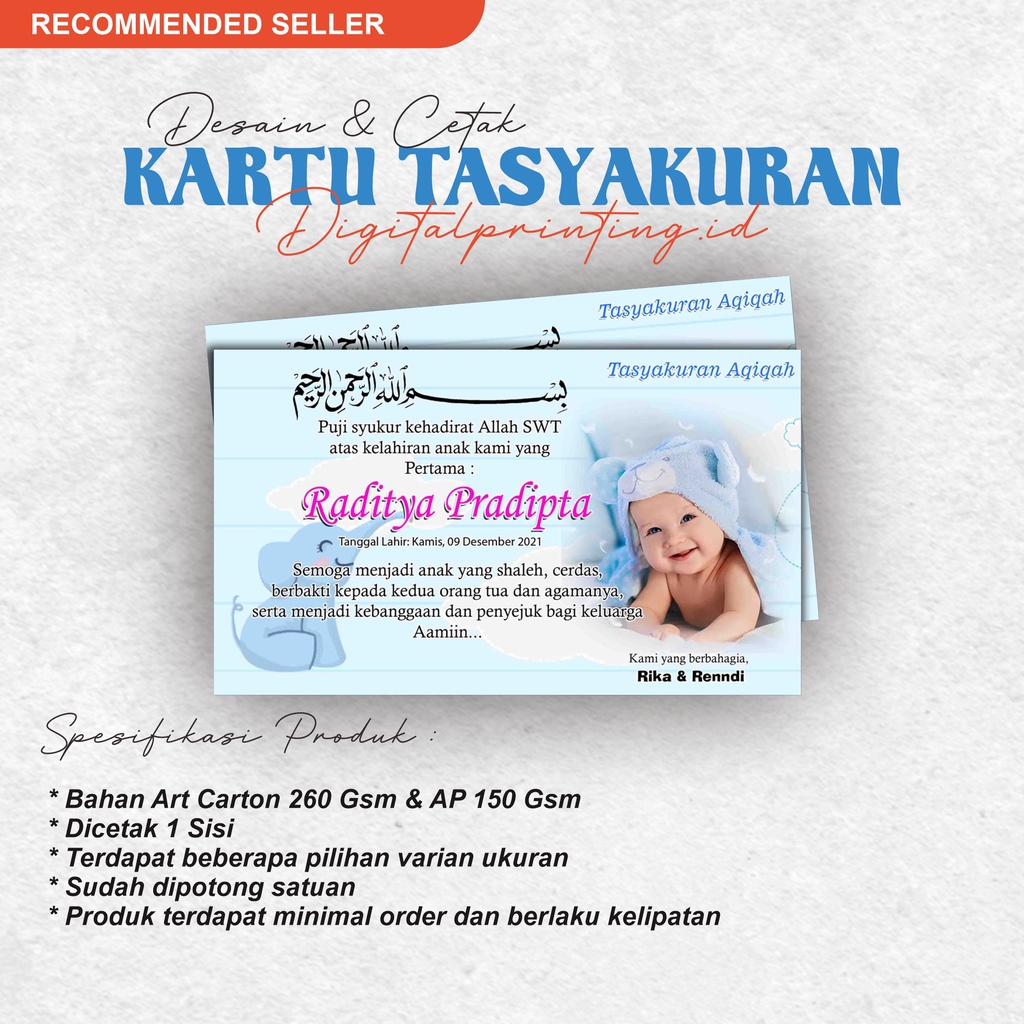 Cetak Kartu Ucapan Tasyakuran Kelahiran custom (FREE DESIGN)