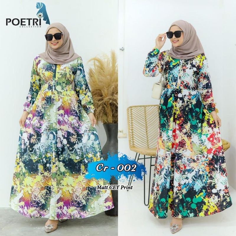 Gamis Tiedye Bahan Cey Print Resleting Depan Ori Poetri Collection