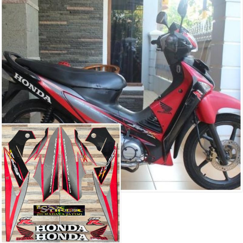 striping original Honda Supra X 125 R merah hitam tahun 2005 2006