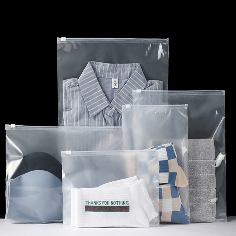 [Unggulan]1/5Pcs Tas Penyimpanan Pakaian Dalam PE Buram Bening Little Daisy Clothing Zipper Storage Bag Yellow Frosted Bow Zipper Organizer Bag