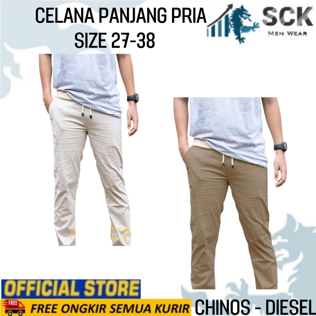 Celana Panjang Chinos DISEL Ukuran M-4XL Aneka Warna Pinggang Karet Tali - sckmenwear GROSIR