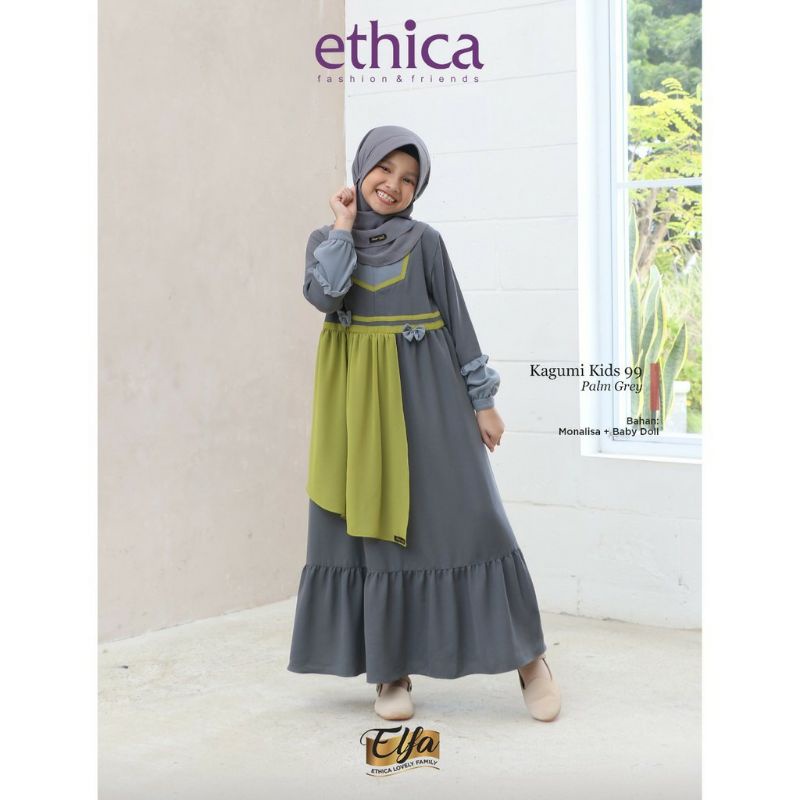 Gamis Anak Kagumi Kids 99 warna Palm Grey by Ethica / Gamis Anak Set / Gamis Anak Perempuan / gamis 