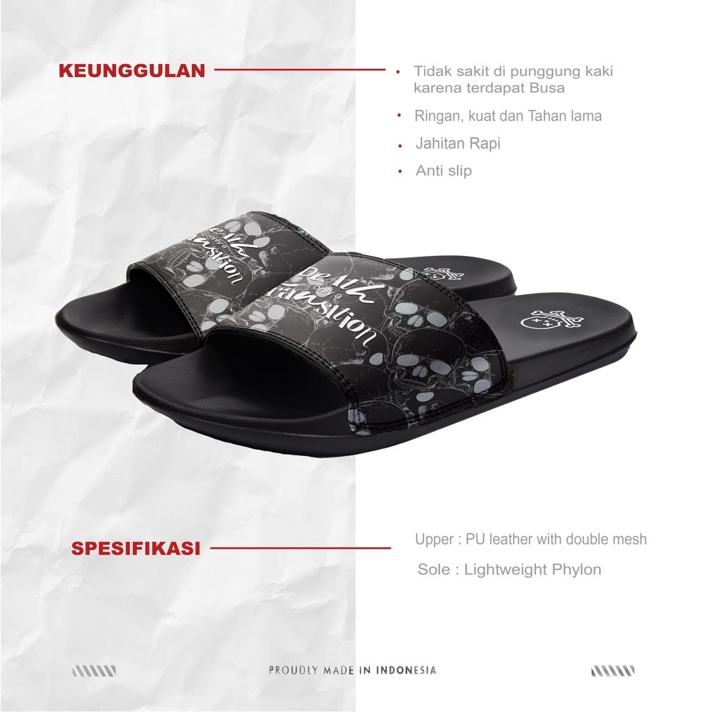 Sun Casual - Skull Black / White | Slippers Slide | Sandal Pria | Sandal Wanita | Sandal Unisex