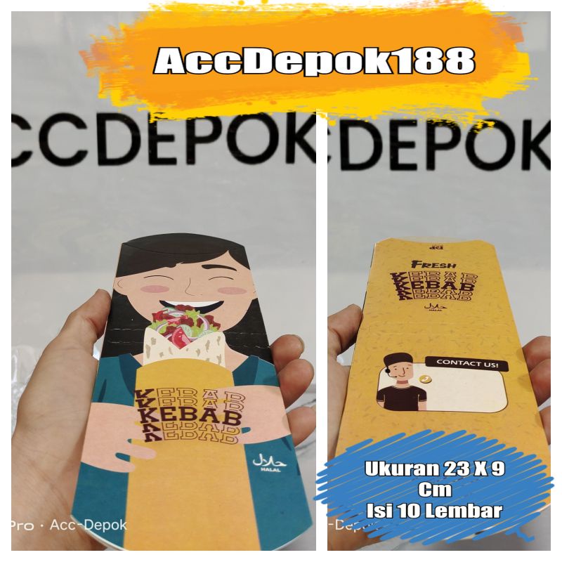 PILLOW BOX / KEMASAAN KEBAB / DUS KEBAB MOTIF ISI 10 PSC UKURAN 23 X 9 CM