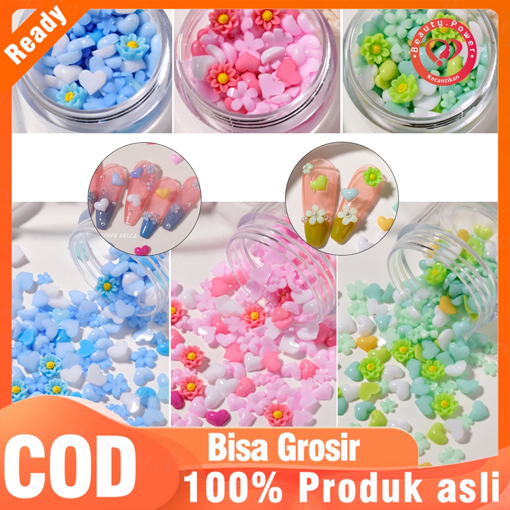 Ornamen Manik-Manik Bunga 3D Bahan Akrilik Warna Pink Biru Untuk Dekorasi Nail Art