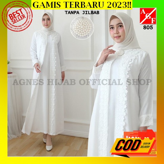 Baju Gamis Wanita Remaja Modern Terbaru 2022 Set Cardi Habibah Model Elegan Tren Kekinian Kondangan 