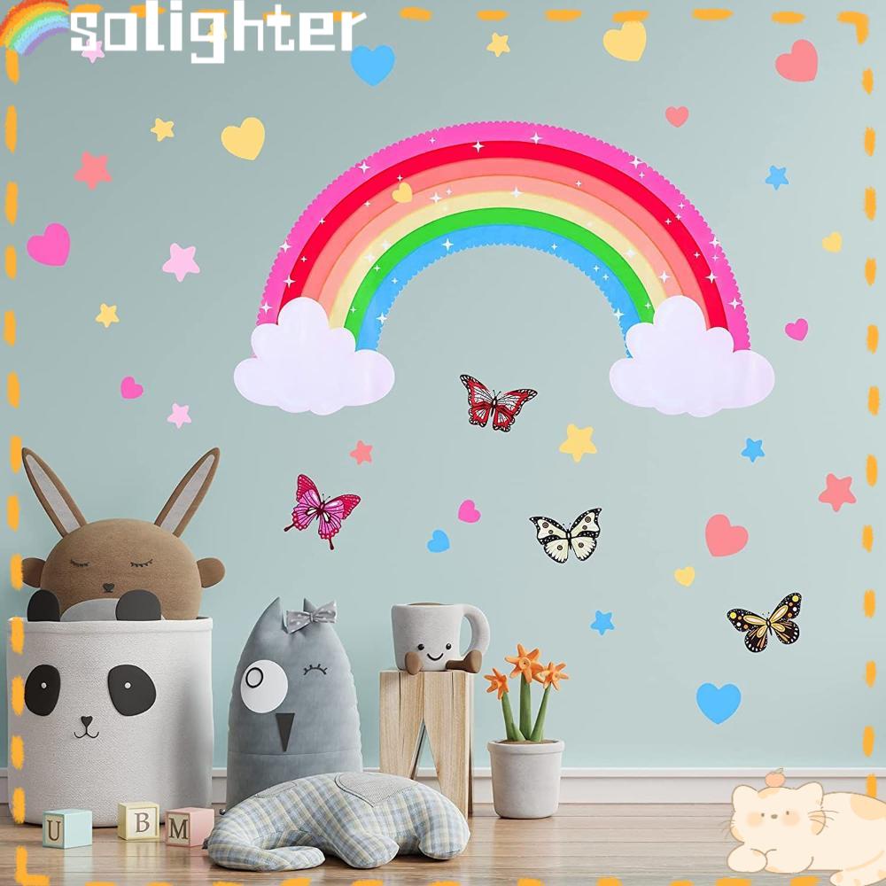 Solighter Rainbow Wall Decals Colorful Kamar Cewek PVC Vinyl Stiker Dinding