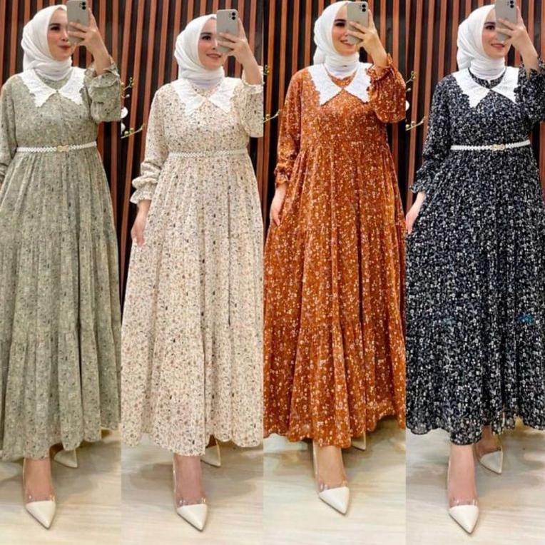 Langsung Kirim GAMIS CERUTY BABYDOL MOTIF KERAH KOREAN//CERUTY BABYDOLL  RENDA KERAH//Ceruty Babydol