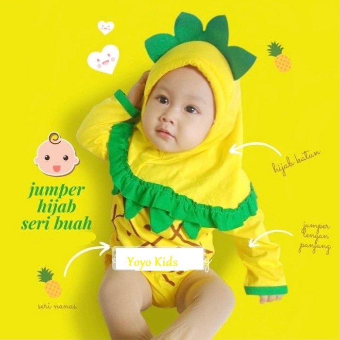 MURAH-Jumper Bayi Nanas Baju Nanas Jilbab Set Jumpsuit Anak Perempuan Jilbab - M 3.1.23