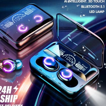 ◄ F9 Headset Bluetooth 5.0 Earphone Wireless TWS 9D Stereo Sentuhan Pintar With Mikrofon PowerBank ✷