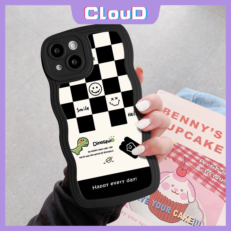 IPHONE Cute Smiley Chessboard Soft Tpu Case Kompatibel Untuk Iphone11 Pro Max7 6s 6 8 14 Plus XR 14 11 13 12 Pro Max X XS Max SE 2020 Kartun Dinosaurus Wavy Edge Soft Tpu Cover