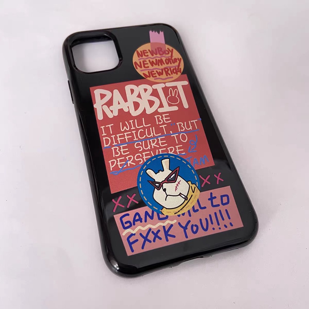 IPHONE Ins Kacamata Hitam Kelinci Cocok Untuk Iphone14 14pro 14plus 13 13mini 13pro 13prm iPhone12 7Plus 8Plus Xr XS 13 12mini Pro Max Empat Sudut Casing Ponsel Tahan Guncangan