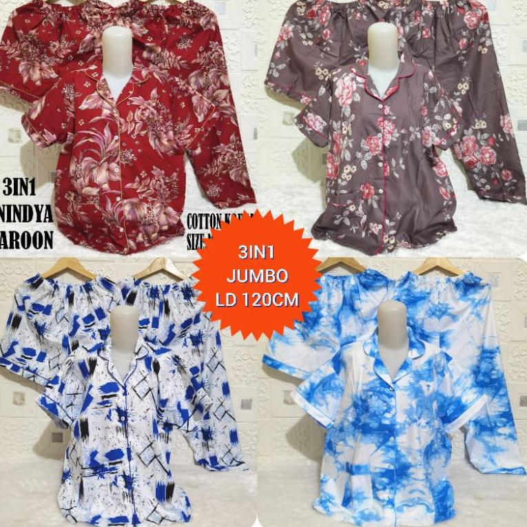 Rekomendasi tnk168 PIYAMA 3IN1 JUMBO XXL-BAJU TIDUR 3IN1 JUMBO XXL-PIYAMA WANITA DEWASA KARAKTER/PIY
