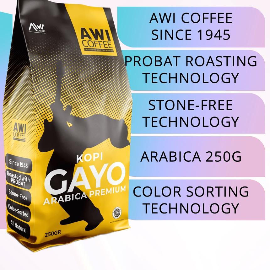 

♧ Awi Kopi Gayo Arabica Premium 250Gr Biji | Roasted Coffee Beans | Aceh Grade 1 Kualitas Ekspor ☑