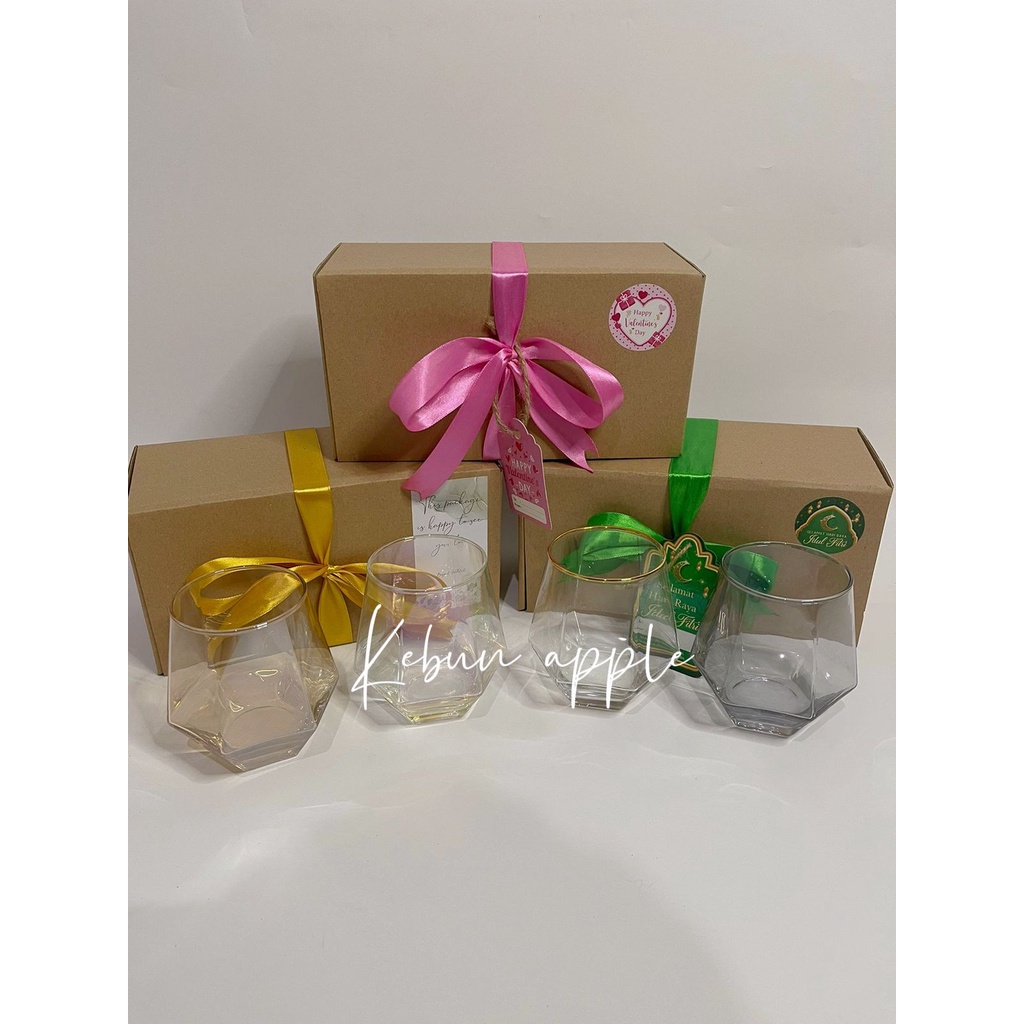 Set Gift Hampers Lebaran Gelas Kaca Diamond Crystal Gelas Kopi Teh Super Mewah hampers Lebaran Hampers Ramadhan Idul Fitri