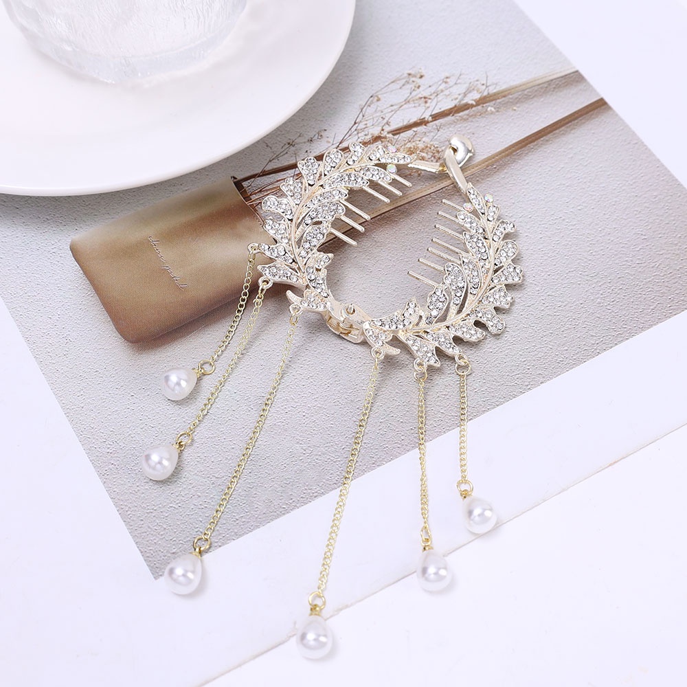 Mewah Berlian Imitasi Mengkilap Rumbai Ponytail Clip Hair Clip Vintage Pearl Hair Clip Bridal Hiasan Kepala Hiasan Rambut