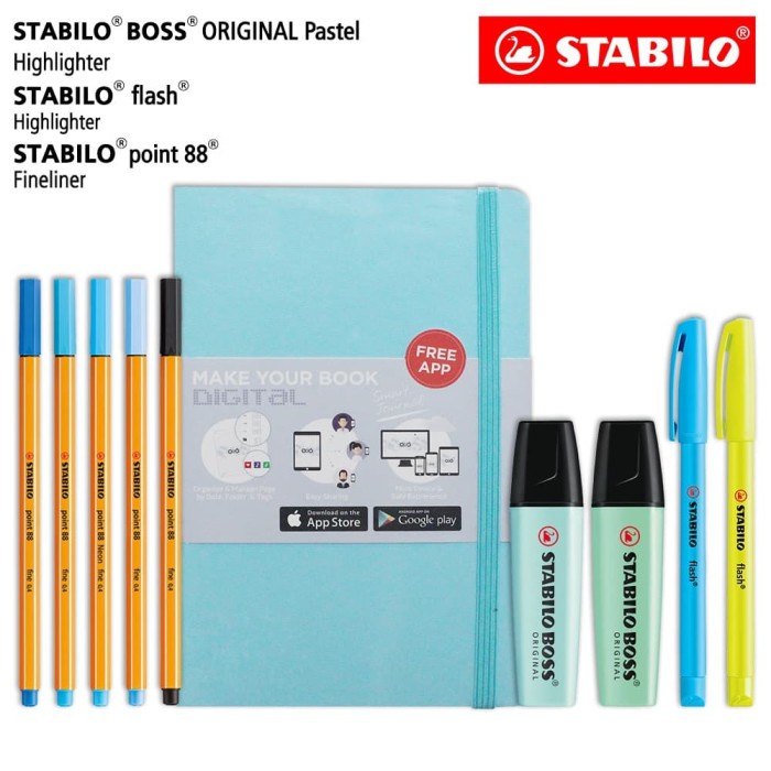 

BISA COD Study Kit - STABILO BOSS Pastel Flash Point 88 Pen + Jurnal / Biru