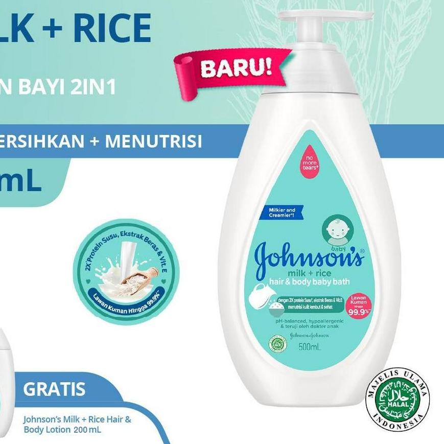 ❁ JOHNSON'S Milk + Rice Hair & Body Baby Bath 500ml FREE Milk + Rice Baby Lotion 200ml ☇
