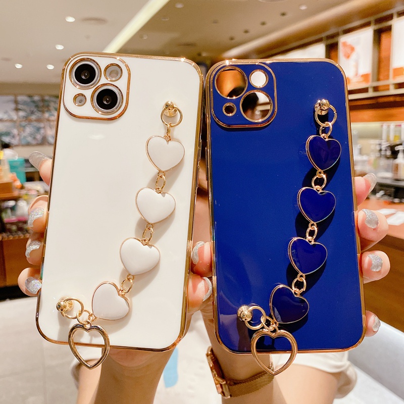 IPHONE Fashion Gelang Cinta Serbaguna Tepi Lurus Dilapisi Casing Ponsel Untuk Iphone14 13 12 11 Pro Max X XS Max XR 7 8 Plus Perlindungan Matahari Penutup Belakang