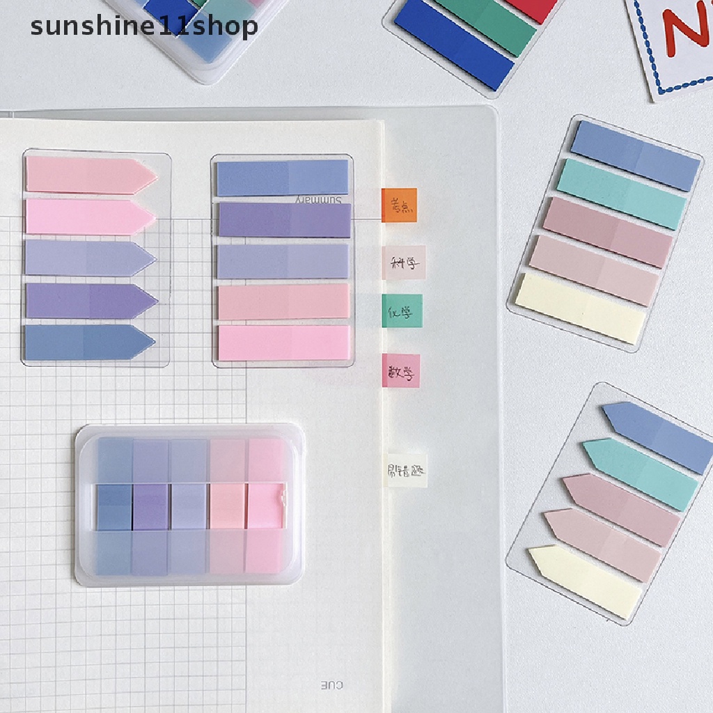 Sho 1Set Vintage Morandi Warna Transparan Sticky Notes Paster Stiker Kreatif PET Notepad Indeks Bendera Titik Kunci Label Bookmark Alat Tulis N