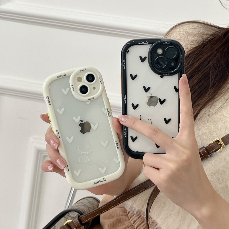 Puff Case iPhone 11 12 13 14 Pro Max 14 Plus Pretty Women's Cute Gifts Soft Casing Cover Black White Love Lucky