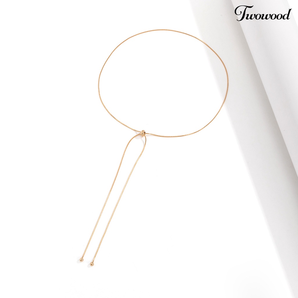 Twowood Chain Necklace with Ball Pendant Rumbai Panjang Tidak Mudah Karat Temperamen Hias Dress Up Perhiasan Rantai Ular Kasual Choker Necklace Perlengkapan Pesta