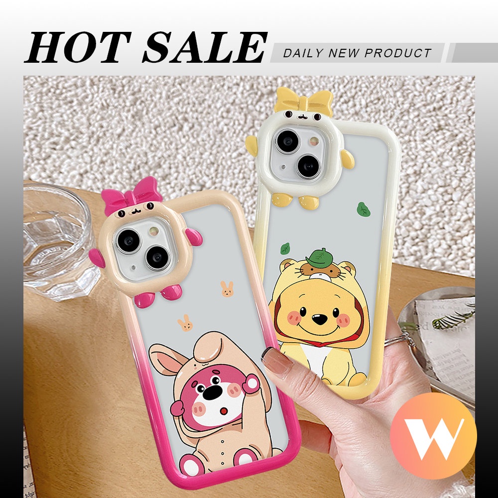 IPHONE 3d Bow-knot Little Monster Lens Soft Tpu Case Kompatibel Untuk Iphone11 13 12 14 Pro Max XR 78 6s 14 6 Plus X XS Max SE 2020 Cute Strawberry Bear Manyo Winnie The Pooh Cover