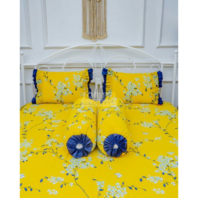 SPREI SORAYA BEDSHEET TIPE KARET MARIKO KUNING KING SIZE 180X200X30