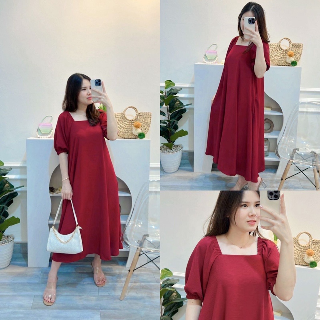 Mozalia Daily Dress Lengan Pendek Crinkle Airflow Deodora Long Dress Korean Style Terbaru