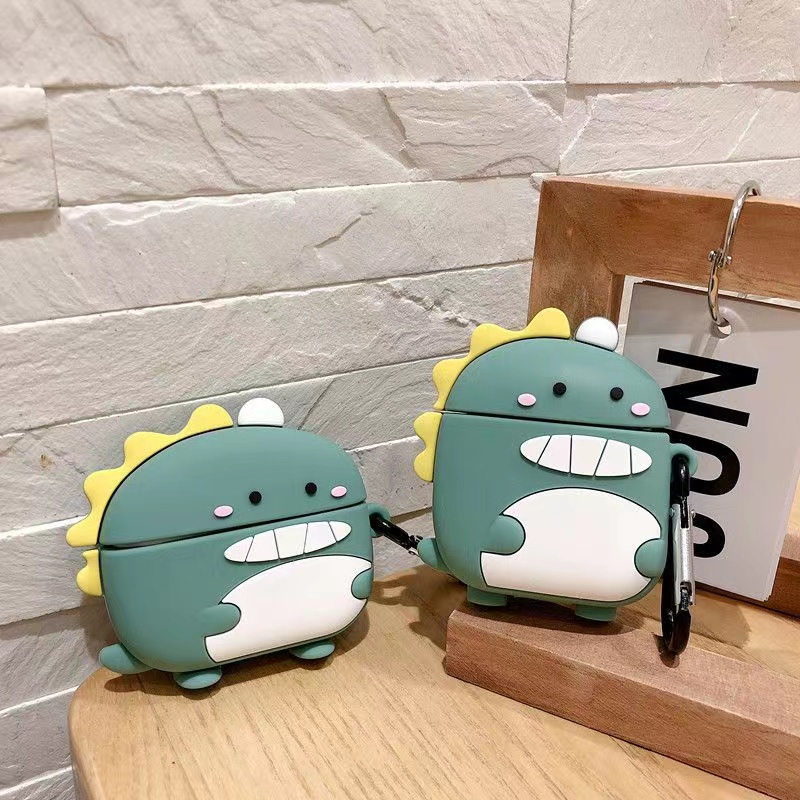 Kartun Lucu 3D Hijau Dinosaurus Bluetooth Earphone Case Cover Untuk Airpods1 2 3 PRO 2 Airpods 3 PRO2 I12 I13 inpods 12 13 TWS Pelindung Headphone