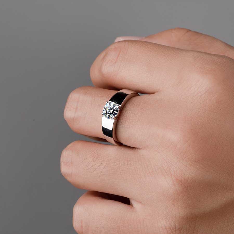 Gaya Sederhana Dimaond Zirkon S925 Sterling Perak Elegan Pria Fashion Perhiasan Baja Titanium Pernikahan Pertunangan Rings Telescopic Size