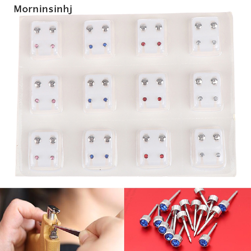 Mornin 12pasang Anting Alat Ear Stud Surgical Steel Earrings Jewelry id