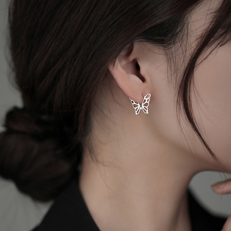 Papaozhu Elegan Perak Berongga Kupu-Kupu Hoop Anting Untuk Wanita Gadis Temperamen Cuff Earring Bergaya Hewan Telinga Perhiasan Pacaran Pernikahan