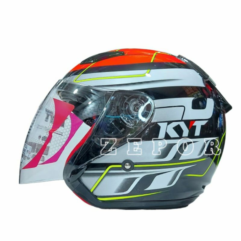 Helm KYT DJ MARU Motif Seri 13 Black Red Flou Original SNI DOT Half Face