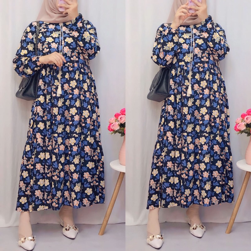 Midi Dress Rayon Premium / Midi Dress Motif Bunga / Home Dress Rayon Motif Premium / Gamis Midi Rayo