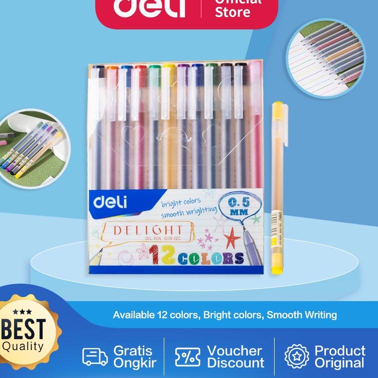 

Original Deli School Gel Pen / Pulpen Gel 0.5 mm 12 Warna Penulisan Halus EG119-12C serbuuu !